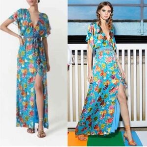 Alice + Olivia Davida Caftan Silk Maxi Dress Resortwear Wedding Guest Honeymoon